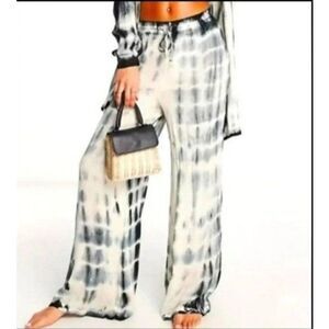 Tie dyed wide-leg white and black women pants sz xl